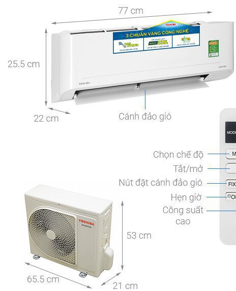 Kích thước cục nóng - lạnh điều hòa Toshiba 9000BTU RAS-H10C4KCVG-V
