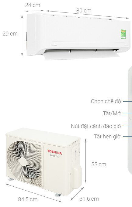 Kích thước cục nóng - lạnh điều hòa Toshiba 18000BTU RAS-H18C4KCVG-V