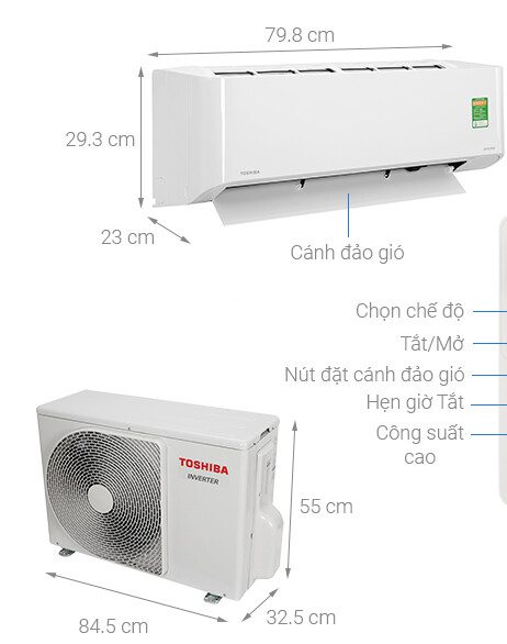 Kích thước cục nóng - lạnh điều hòa Toshiba 18000BTU RAS-H18L3KCVG-V