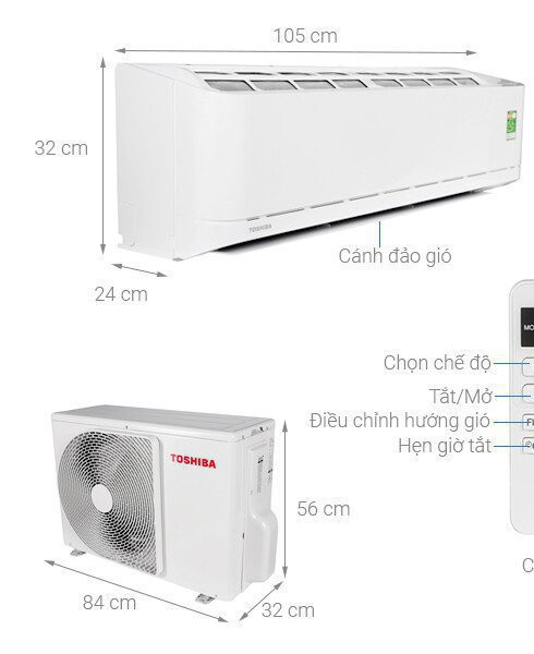Kích thước cục nóng - lạnh điều hòa Toshiba 18000BTU RAS-H18U2KSG-V