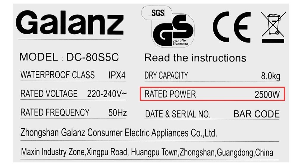 Máy sấy Galanz 8kg DC-80S5C công suất 25000W