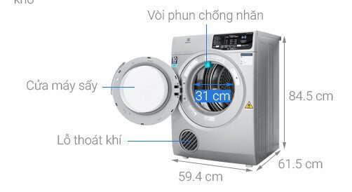 Kích thước máy sấy thông hơi Electrolux 8 kg EDS805KQSA