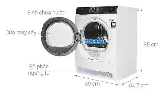 Kích thước máy sấy bơm nhiệt Electrolux 9 Kg EDH903BEWA