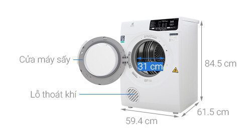 Kích thước máy sấy thông hơi Electrolux 7 Kg EDV705HQWA