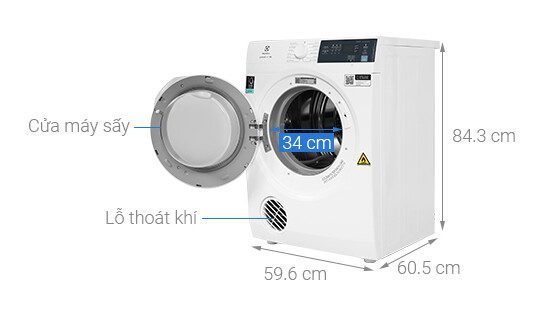 Kích thước máy sấy thông hơi Electrolux 8.5 kg EDV854J3WB