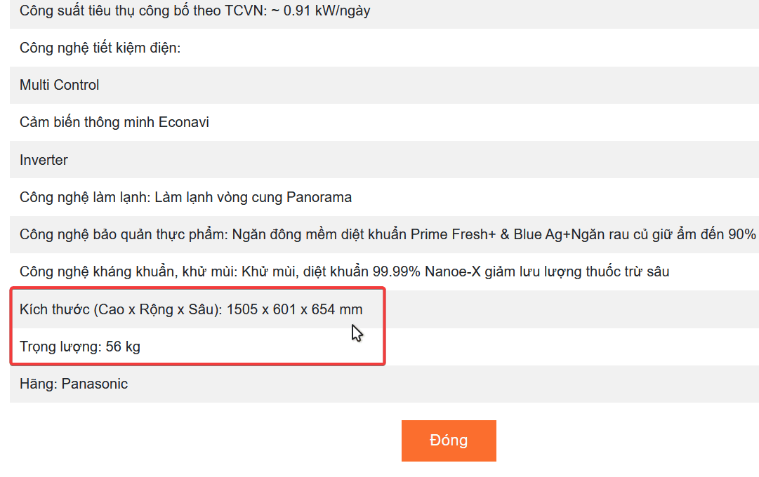 Thông Số Kỹ Thuật Kích Thước Tủ Lạnh Panasonic