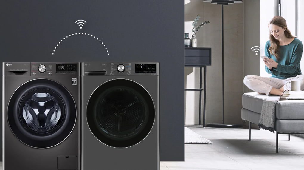 Máy sấy LG ghép nối với máy giặt thông qua ứng dụng LG ThinQ