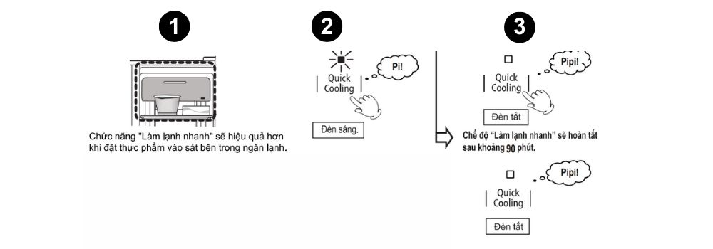 bật chế độ làm lạnh nhanh tủ lạnh Hitachi