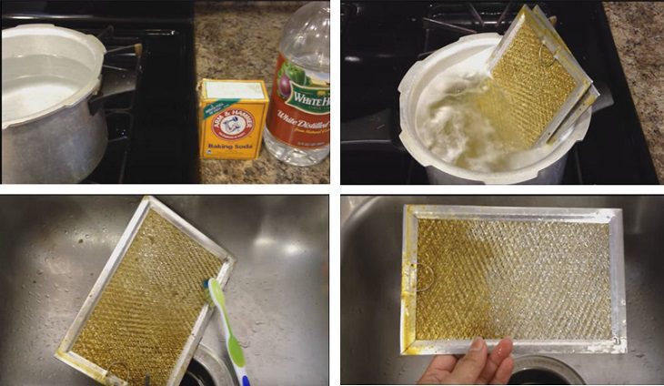 cho tấm lưới lọc vào xô
