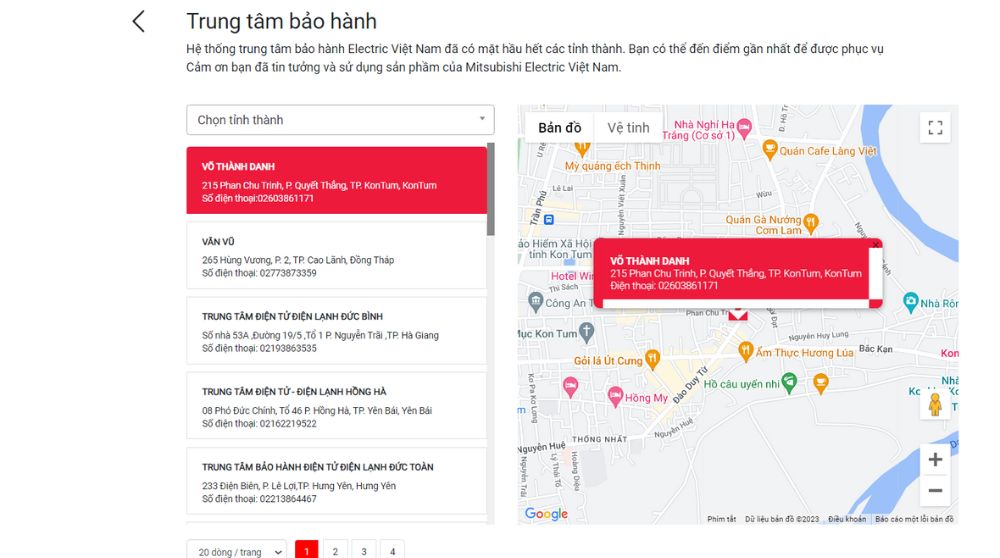 nhập thông tin tìm trung tâm bảo hành mitsubishi electric