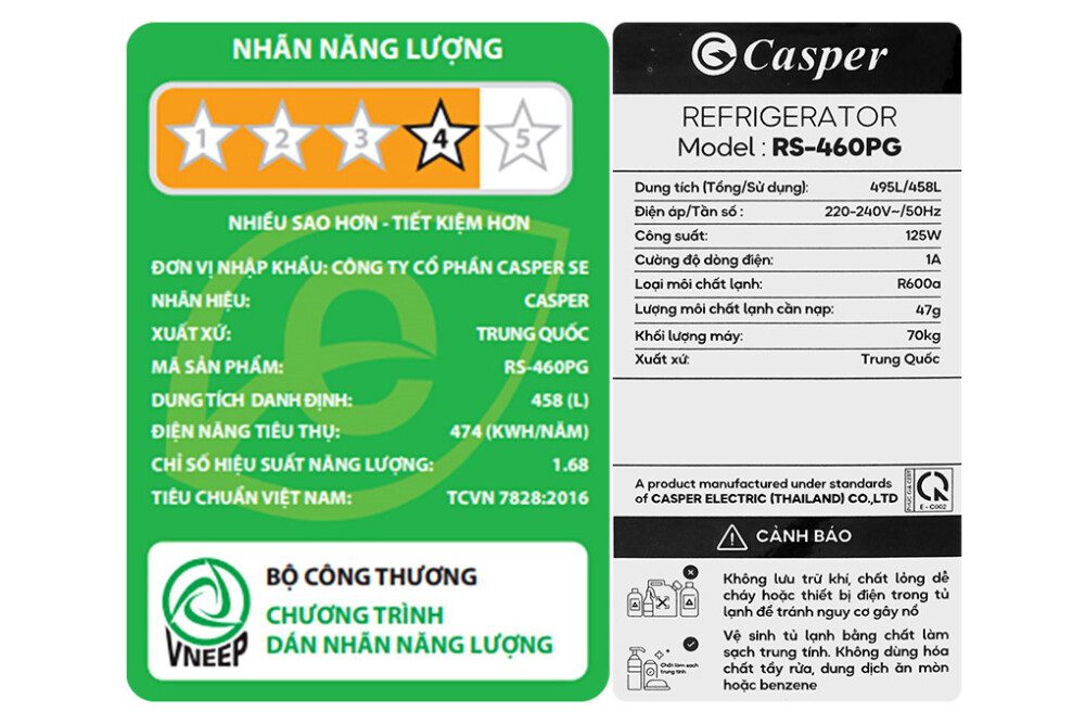 Công suất tiêu thụ điện của tủ lạnh Casper