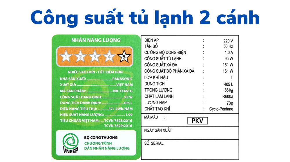 Công suất tủ lạnh 2 cánh