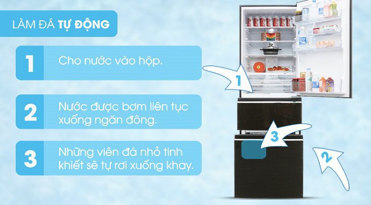 Cách làm đá tự động trên tủ lạnh Mitsubishi