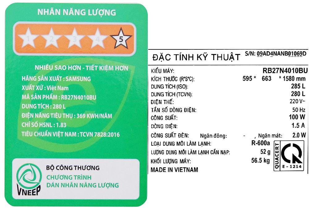 cách tính điện năng tiêu thụ của tủ lạnh 2 cánh
