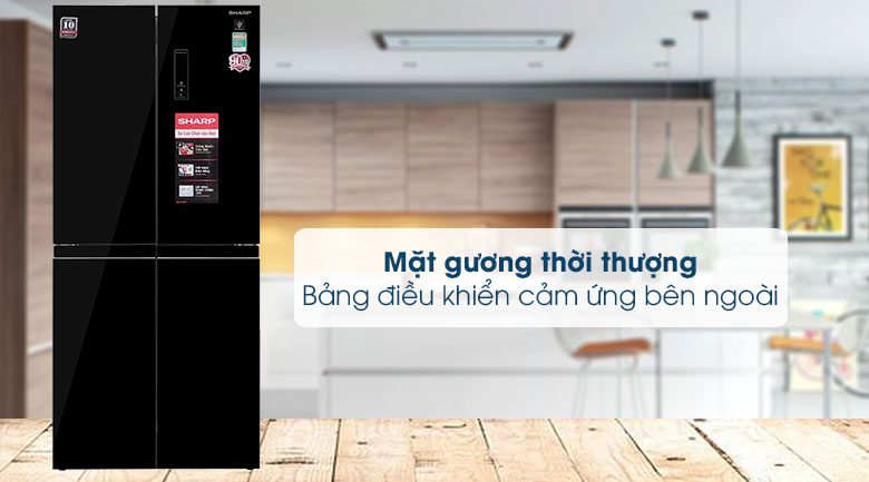 Tủ lạnh Sharp 4 cánh thiết kế mặt gương đẹp mắt