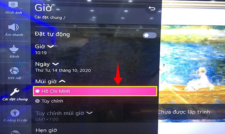 Chọn mục "Múi giờ"