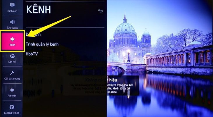 giao diện dò kênh trên tivi LG