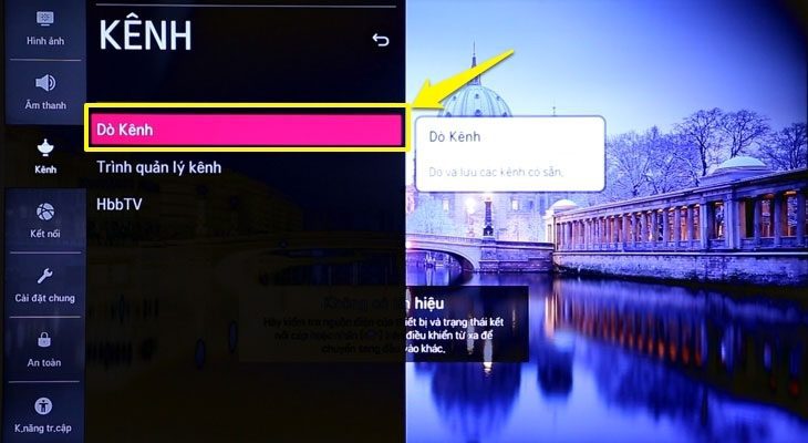 giao diện dò kênh trên tivi LG
