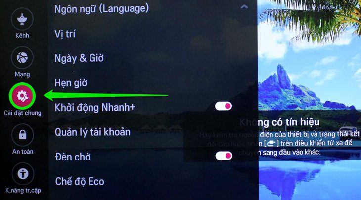 Chọn cài đặt chung Chọn cài đặt chung