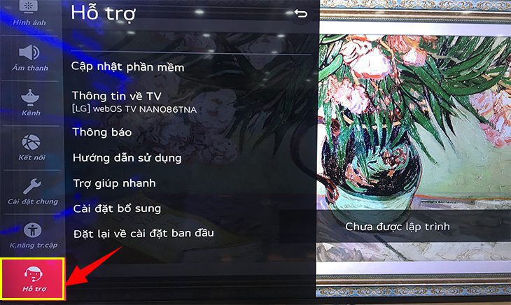 Trên bảng cài đặt chính chọn mục Trên bảng cài đặt chính chọn mục