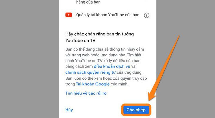 Chọn mục Cho phép Chọn mục Cho phép