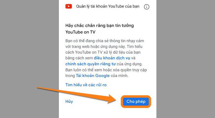 Chọn mục Cho phép Chọn mục Cho phép