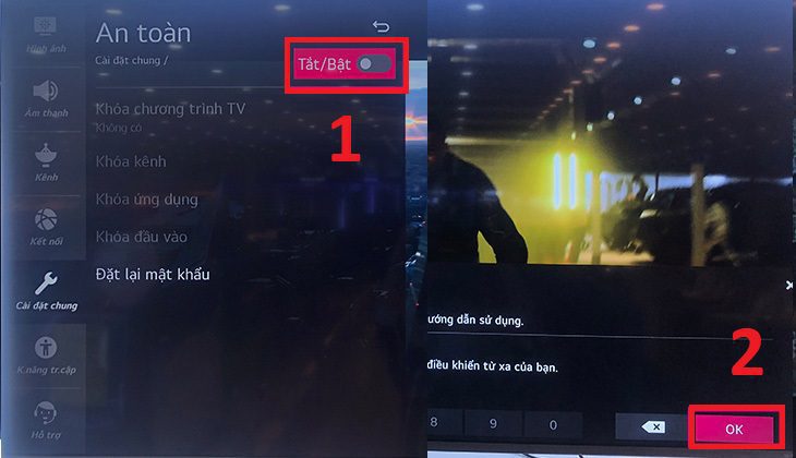 Bước 3: Để sử dụng tính năng khóa an toàn, bạn bấm vào biểu tượng Tắt/Bật để kích hoạt