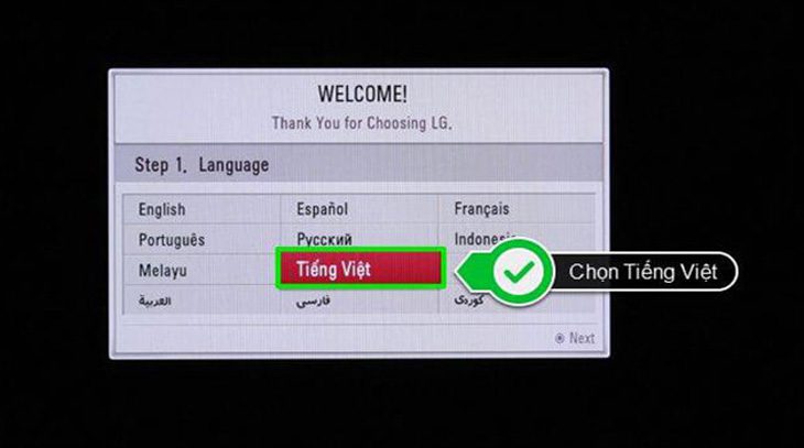 Bước 4: Sau khi khởi động lại, màn hình lập tức hiển thị chọn ngôn ngữ, chọn tiếng Việt > Nhấn chọn OK Bước 4: Sau khi khởi động lại, màn hình lập tức hiển thị chọn ngôn ngữ, chọn tiếng Việt > Nhấn chọn OK