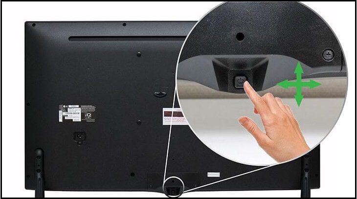 Bước 1: Nhấn vào nút cơ bên dưới phía sau tivi để vào giao diện cài đặt. Bước 1: Nhấn vào nút cơ bên dưới phía sau tivi để vào giao diện cài đặt.