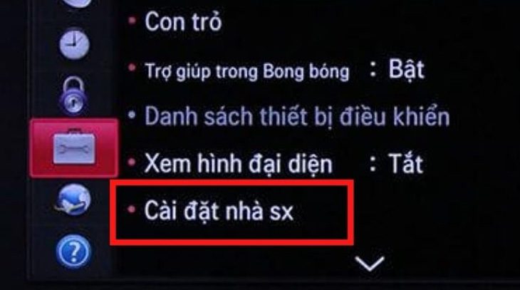 Chọn Cài đặt nhà sản xuất để khôi phục cài đặt gốc cho tivi > chọn Có để bắt đầu Chọn Cài đặt nhà sản xuất để khôi phục cài đặt gốc cho tivi > chọn Có để bắt đầu