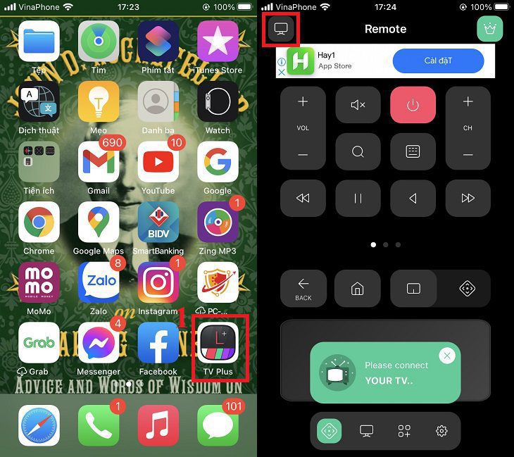 Mở ứng dụng LG TV Plus sau khi được tải về 