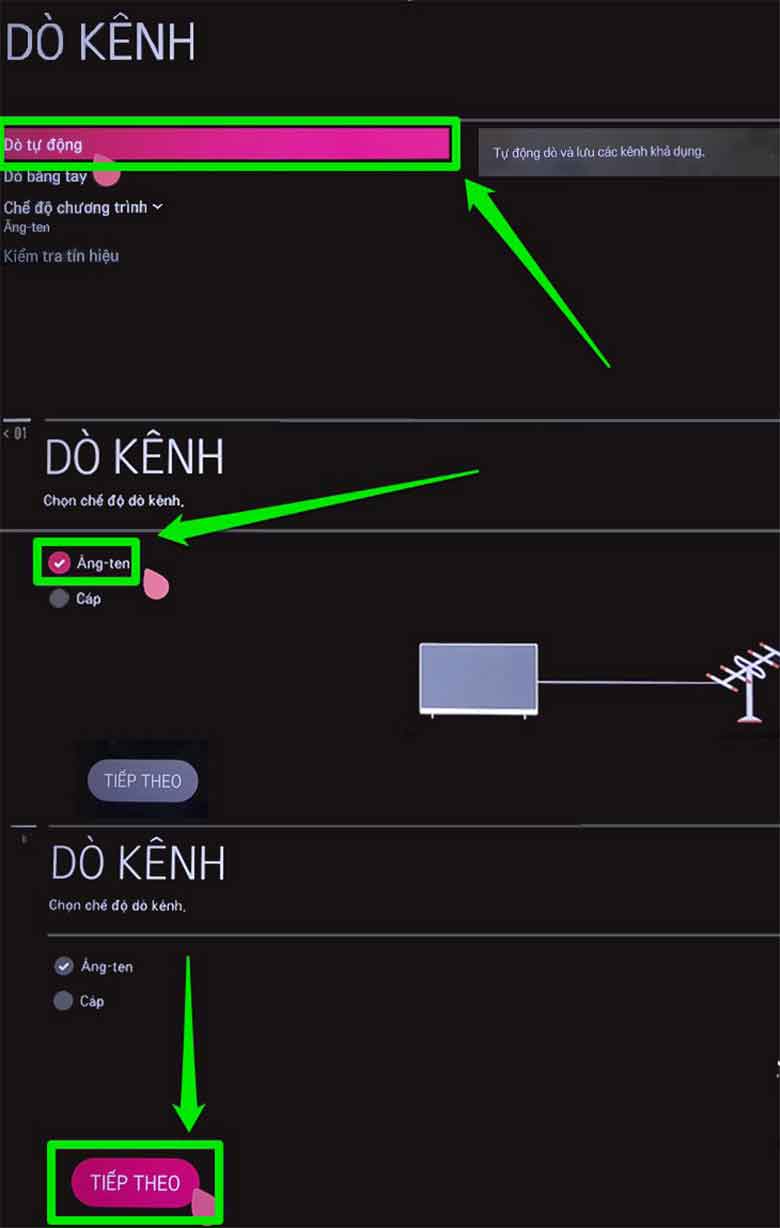 Thực hiện bước 4, 5 cách dò kênh tivi LG trên hệ diều hành WebOS