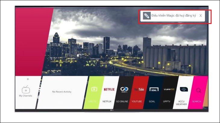 Màn hình tivi LG hiển thị thông báo hủy tính năng Magic Remote