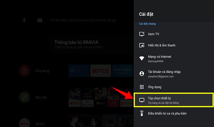 Chọn mục Tùy chọn thiết bị