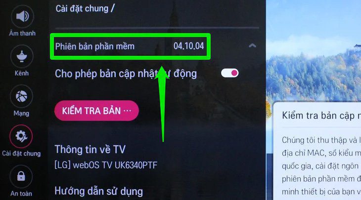 Phiên bản phần mềm hiện tại của tivi