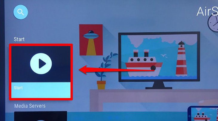 Chọn mục "Start" để tivi Sharp chuẩn bị kết nối với điện thoại