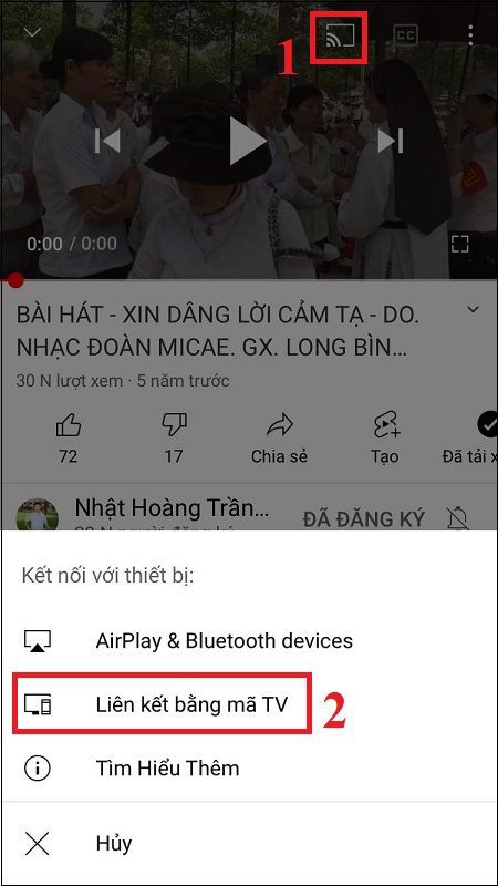 kết nối để điều khiển tivi TCL bằng ứng dụng YouTube trên điện thoại