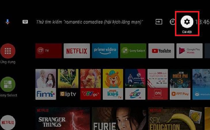 Bước 1: Nhấn nút Quick Settings (Cài đặt nhanh) trên remote và chọn Cài đặt. Bước 1: Nhấn nút Quick Settings (Cài đặt nhanh) trên remote và chọn Cài đặt.
