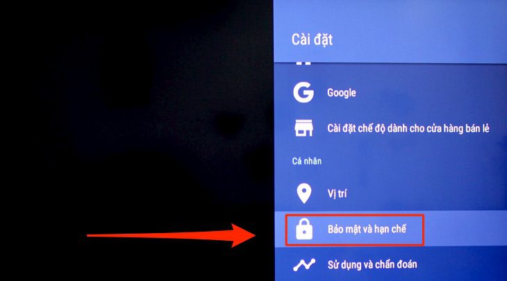 Mục Cài đặt trên Android tivi Sony Mục Cài đặt trên Android tivi Sony