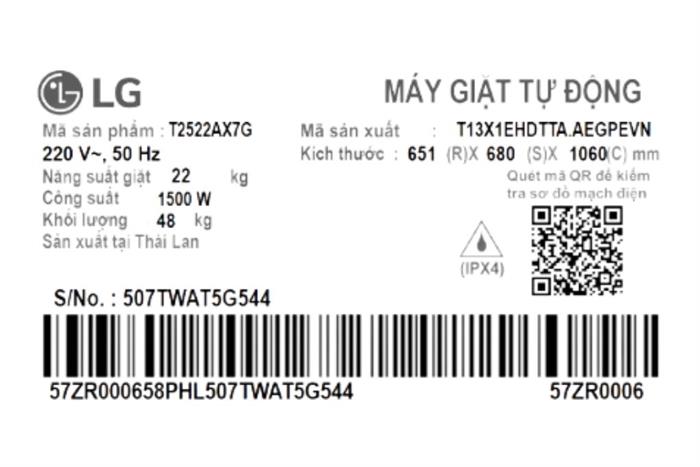 - Máy giặt LG T2522AX7G - hình số 4