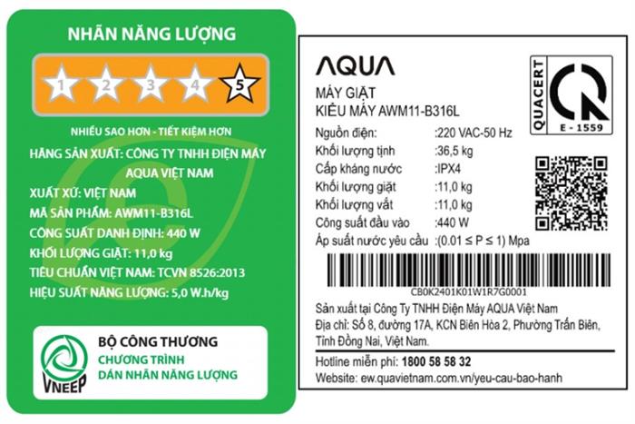 - Máy giặt Aqua AWM11-B316L(B) - hình số 5