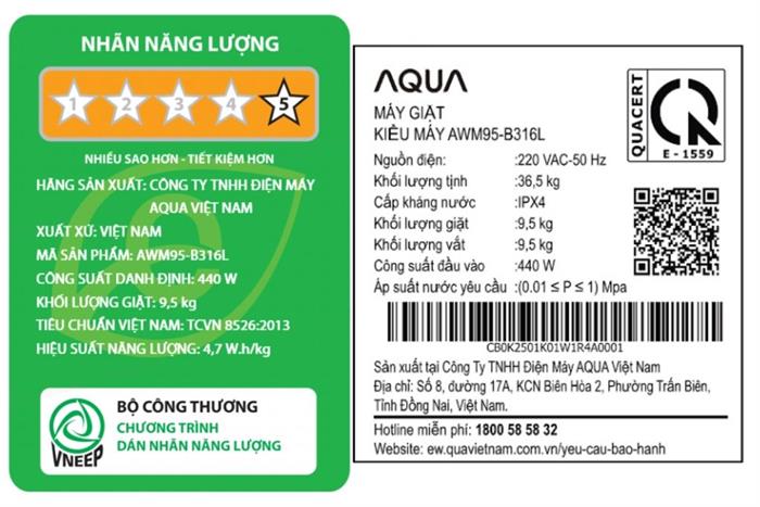 - Máy giặt Aqua AWM95-B316L(B) - hình số 5