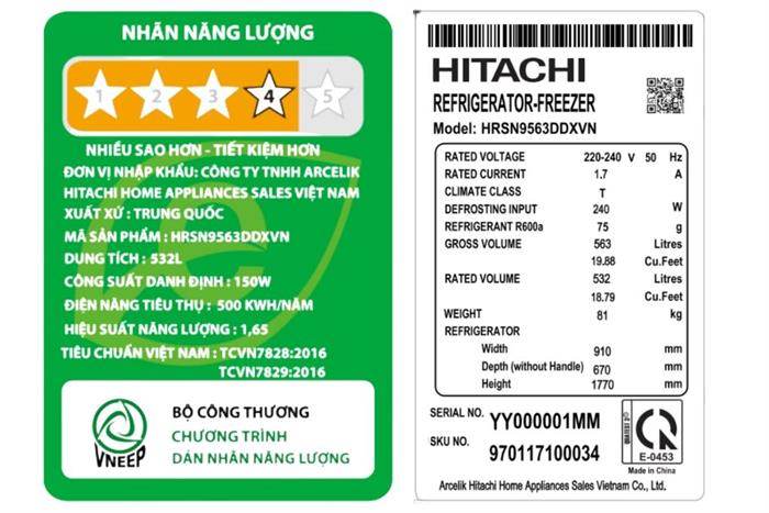 - Tủ lạnh Hitachi HRSN9563DDXVN - hình số 3
