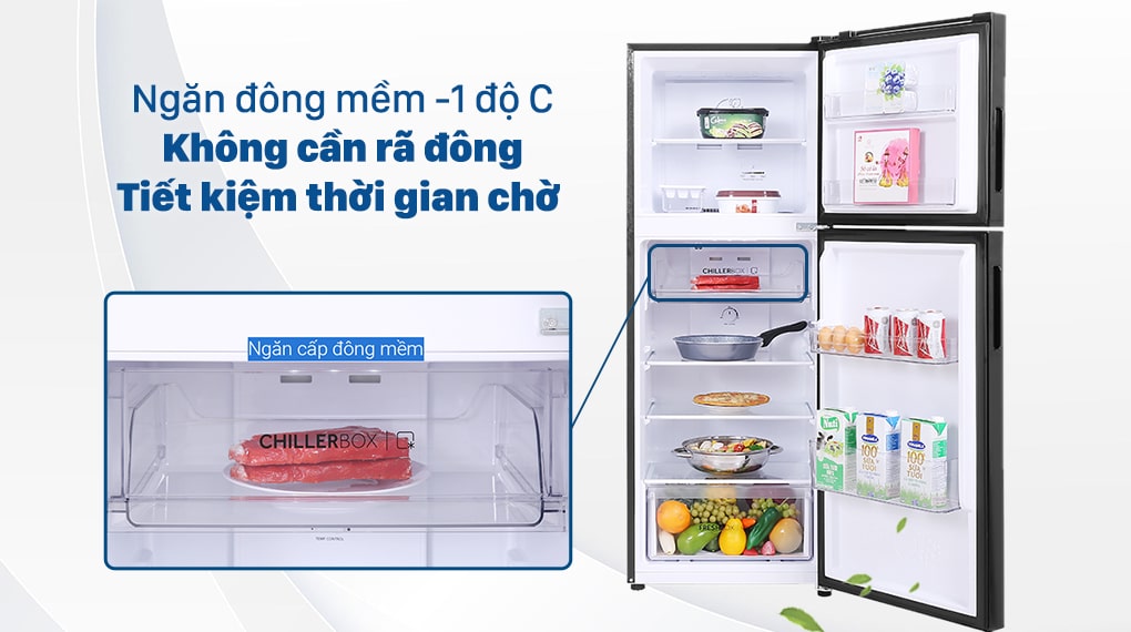 Tủ lạnh Aqua AQR-T238FA(FB) thiết kế ngăn đông mềm, tiết kiệm thời gian rã đông. 