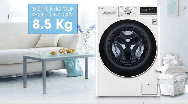 Máy giặt LG 8.5 kg FV1408S4W thiết kế nhỏ gọn, phù hợp cho gia đình từ 4-5 người