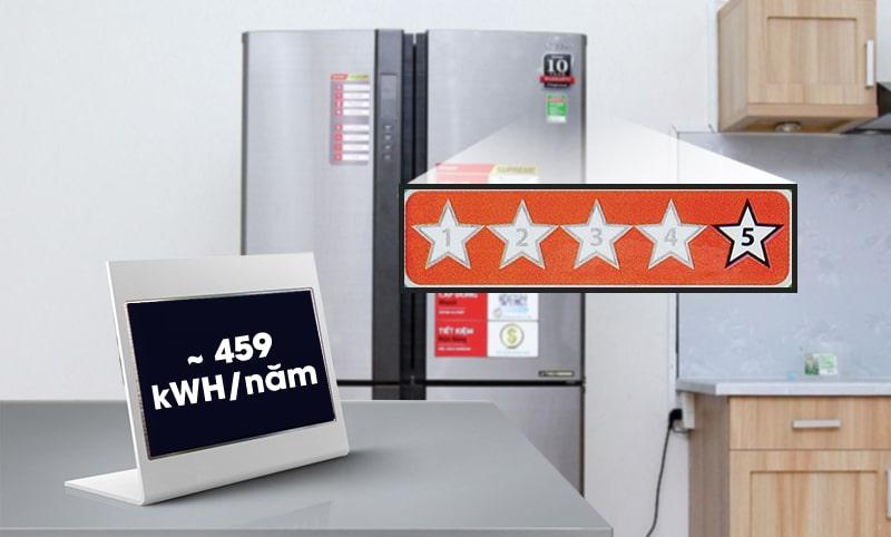 Tủ lạnh SJ-FX630V-ST có tem năng lượng đạt chuẩn 5 sao