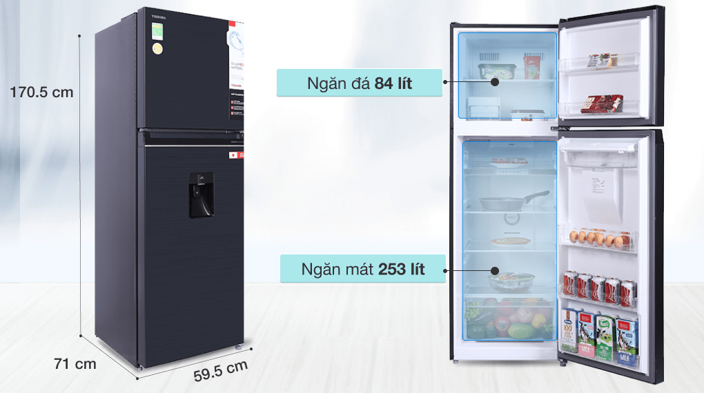 Tủ lạnh Toshiba Inverter 337 lít GR-RT435WE-PMV(06)-MG - Dung tích 337 lít
