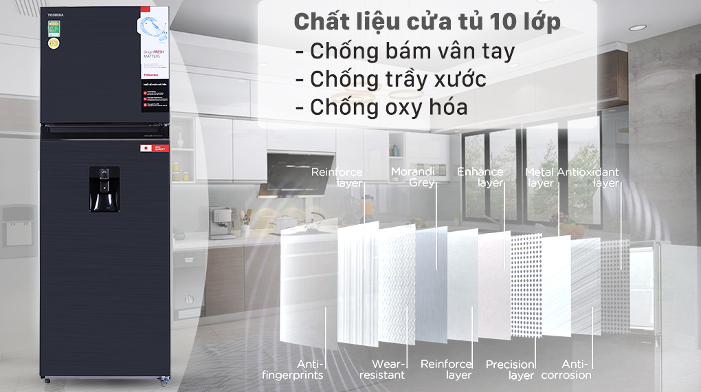Tủ lạnh Toshiba Inverter 337 lít GR-RT435WE-PMV(06)-MG - Mặt cửa tủ chống bám vân tay