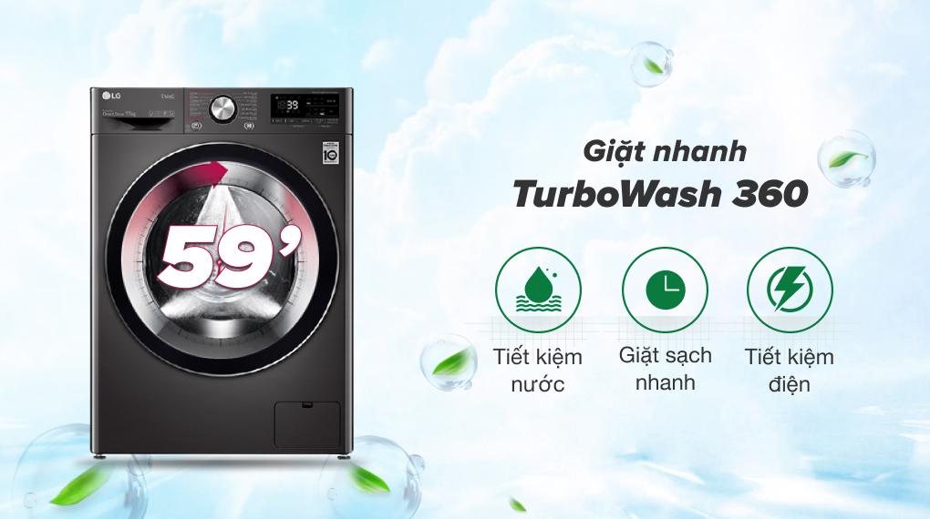 Máy giặt inverter LG FV1411S3B giặt sạch nhanh chóng trong thời gian ngắn 