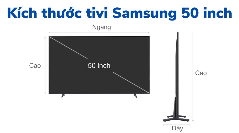 Kích thước tivi 50 inch Samsung: ngang - cao - dày bao nhiêu?